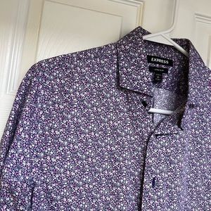 Mens Express Pink Flowered Dress Shirt